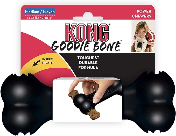 KONG - Extreme Goodie Bone™ - Durable Rubber Dog Bone for Power Chewers, Black - for Medium Dogs