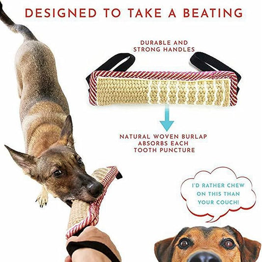 Dog Tug Toy | with 2 Handles Jute Pillow Pull Toy , Perfect for Tug of War, Puppy Training Interactive Play, Bite Training Toys for Medium to Large Dog