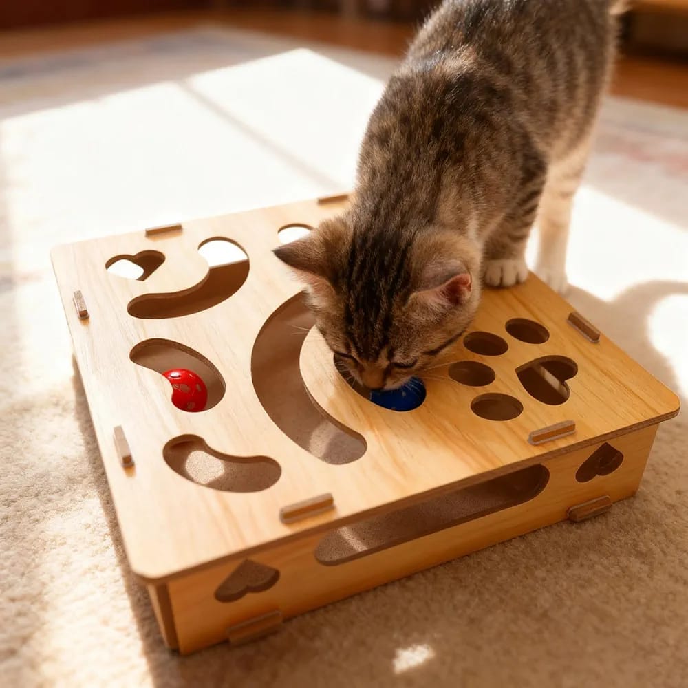 Cat Scratch Puzzle Enrichment Box,Interactive Cats Nail File Box Stress Free Alternative To Clippers And Grinders,Wooden Scratch Enrichment Box for Kitten, Indoor Cats Scratching