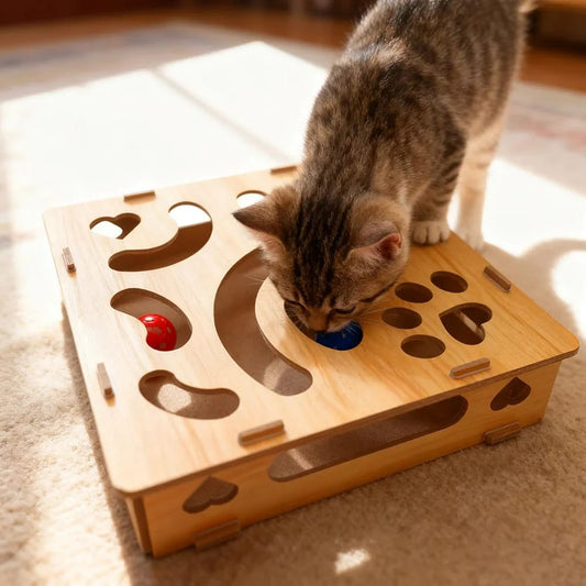 Cat Scratch Puzzle Enrichment Box,Interactive Cats Nail File Box Stress Free Alternative To Clippers And Grinders,Wooden Scratch Enrichment Box for Kitten, Indoor Cats Scratching