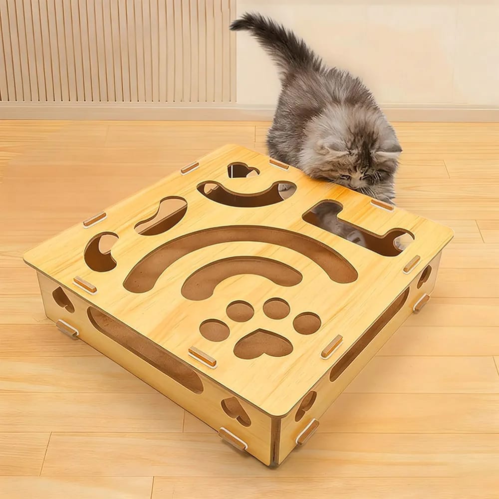 Cat Scratch Puzzle Enrichment Box,Interactive Cats Nail File Box Stress Free Alternative To Clippers And Grinders,Wooden Scratch Enrichment Box for Kitten, Indoor Cats Scratching