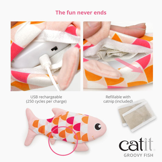 Catit Groovy Fish Interactive Cat Toy with Catnip ( pink)
