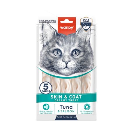 Wampy Cat Creamy Tuna & Salmon Treats for Skin & Coat( 5 tubes)
