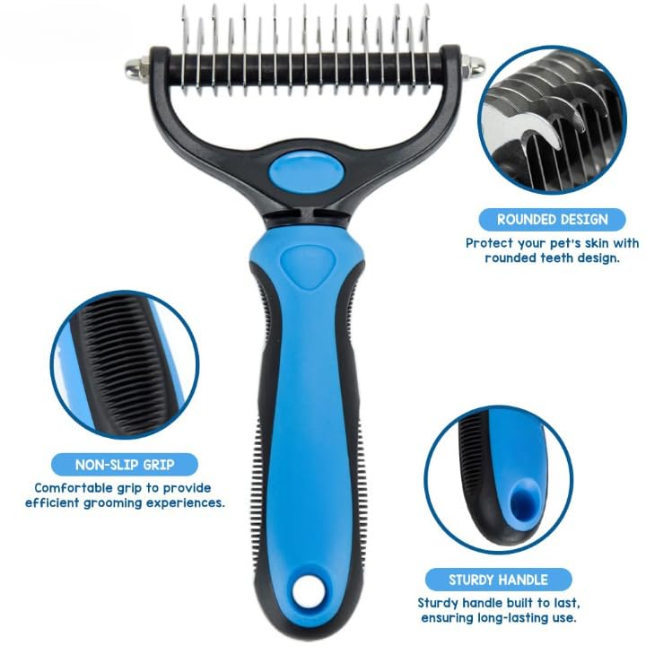 Grooming Brush - Double Sided Shedding and Dematting Undercoat Rake Comb for Dogs and Cats,Extra Wide,Dog Grooming Brush, Dog Shedding Brush