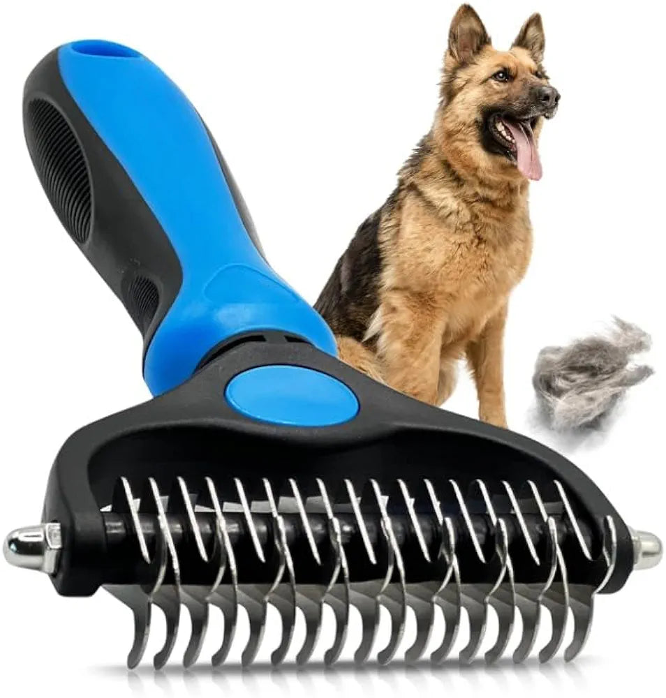 Grooming Brush - Double Sided Shedding and Dematting Undercoat Rake Comb for Dogs and Cats,Extra Wide,Dog Grooming Brush, Dog Shedding Brush