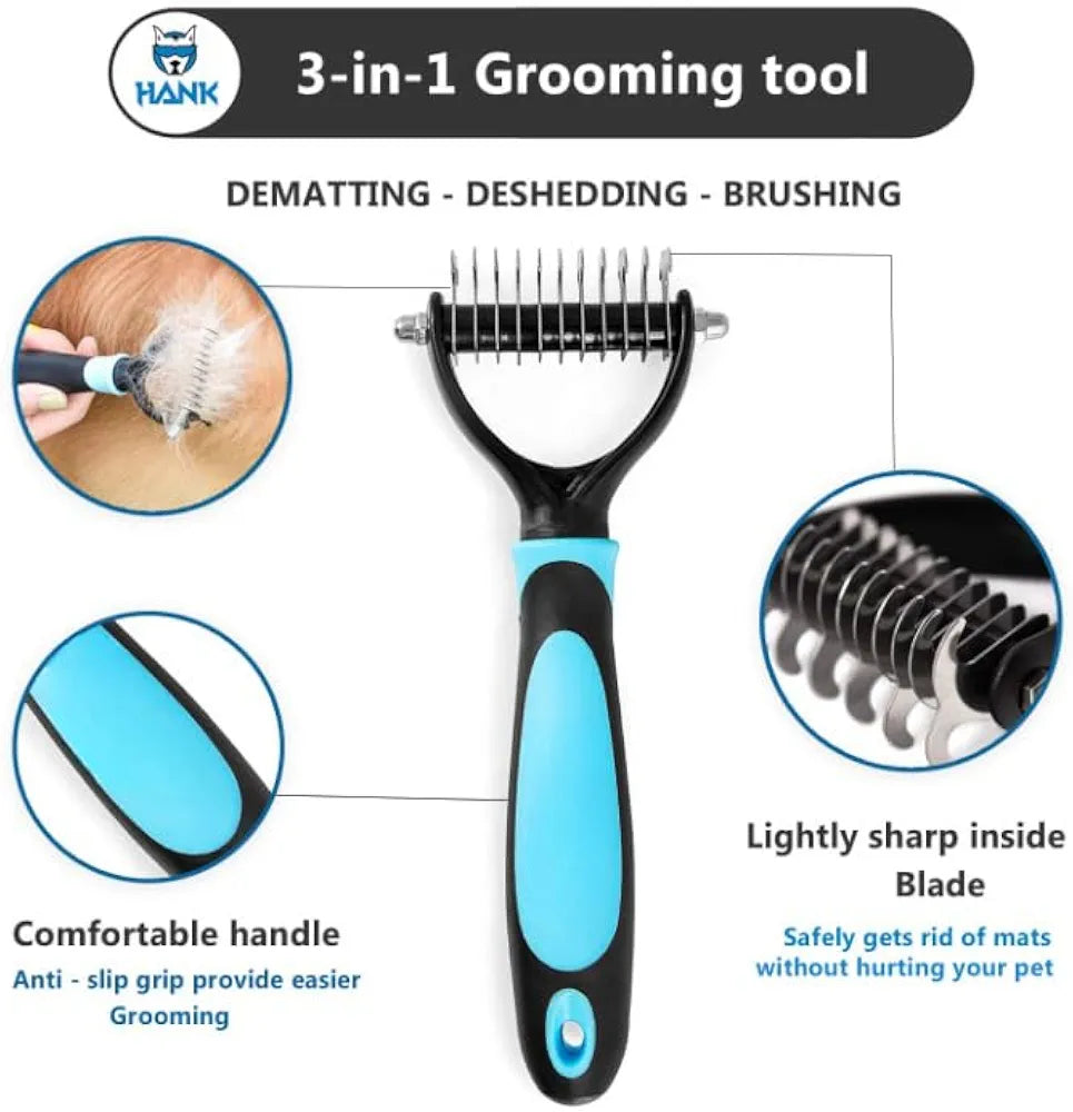 Grooming Brush - Double Sided Shedding and Dematting Undercoat Rake Comb for Dogs and Cats,Extra Wide,Dog Grooming Brush, Dog Shedding Brush