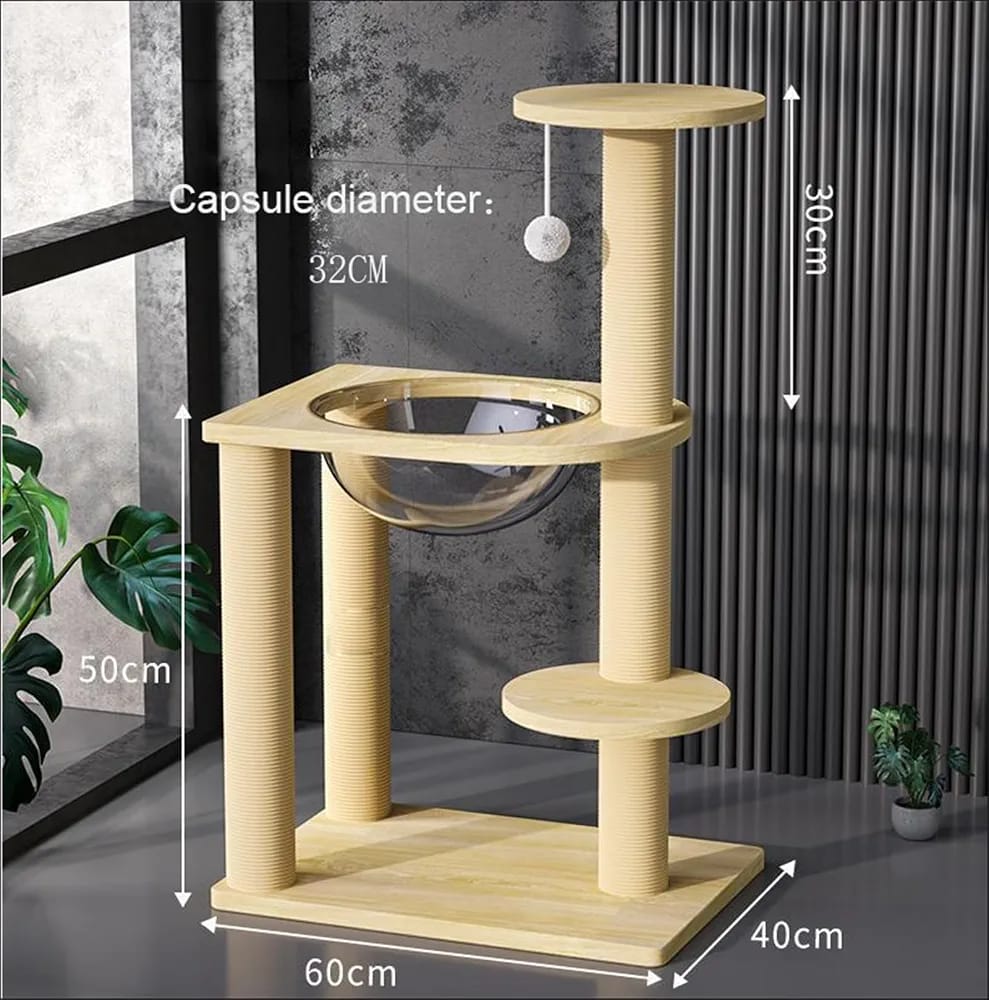 Modern solid wood cat climbing frame, cat tree, cat jumping platform, cat scratching post, with cat toys, suitable for indoor use. (32CM medium)