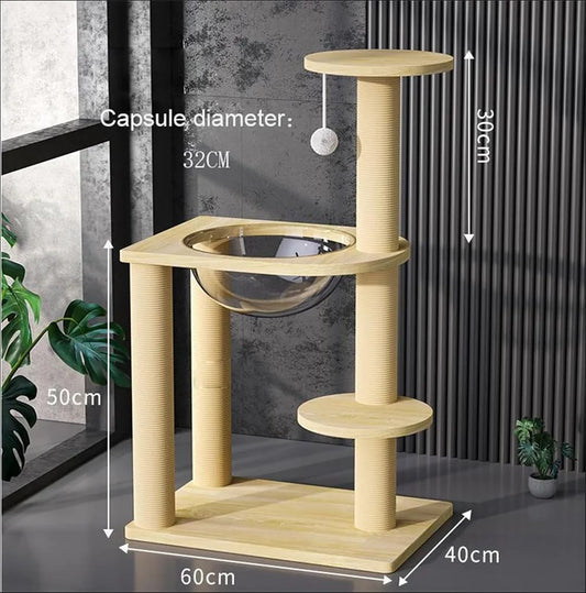 Modern solid wood cat climbing frame, cat tree, cat jumping platform, cat scratching post, with cat toys, suitable for indoor use. (32CM medium)