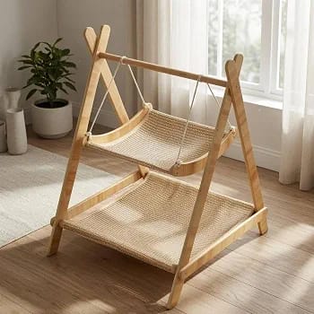 high quality modern woven wooden cat swing bed rope hung cat swing bed