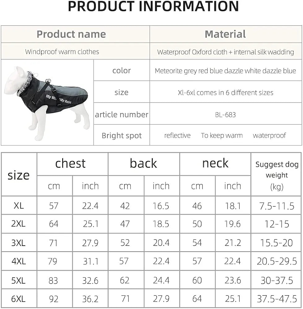 Dog Winter Jackets Reflective Waterproof Cold Weather Coats Wind Protection Warm jacket
