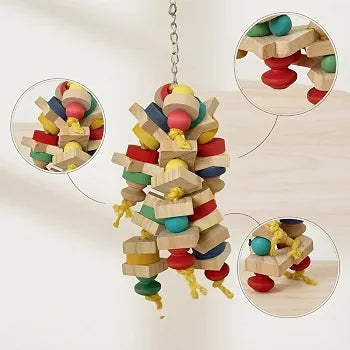 Chewable Gnaw Toy with Wooden Blocks Natural Parrot Gnaw Toy