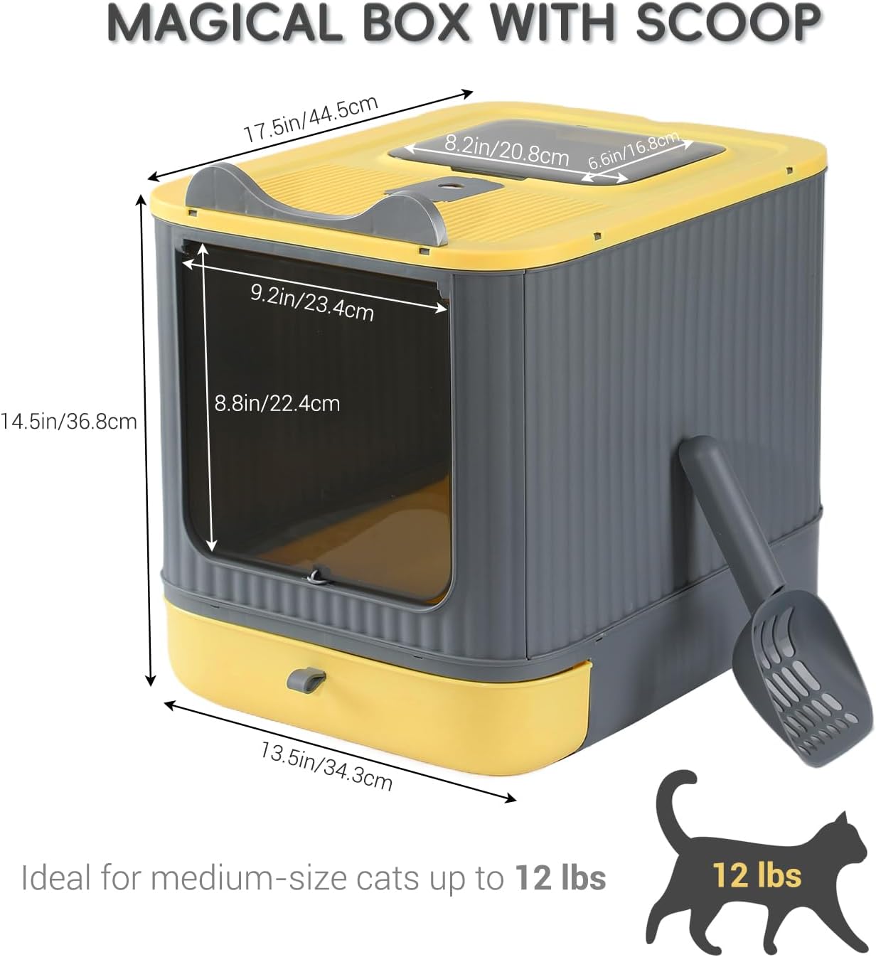 Foldable Enclosed Cat Litter Box with Lid, for Kitten to Medium, Anti-Splash, Easy Clean, Easy Install, Odor Control, 3 Modes for Kitten to Senior, Yellow&Grey