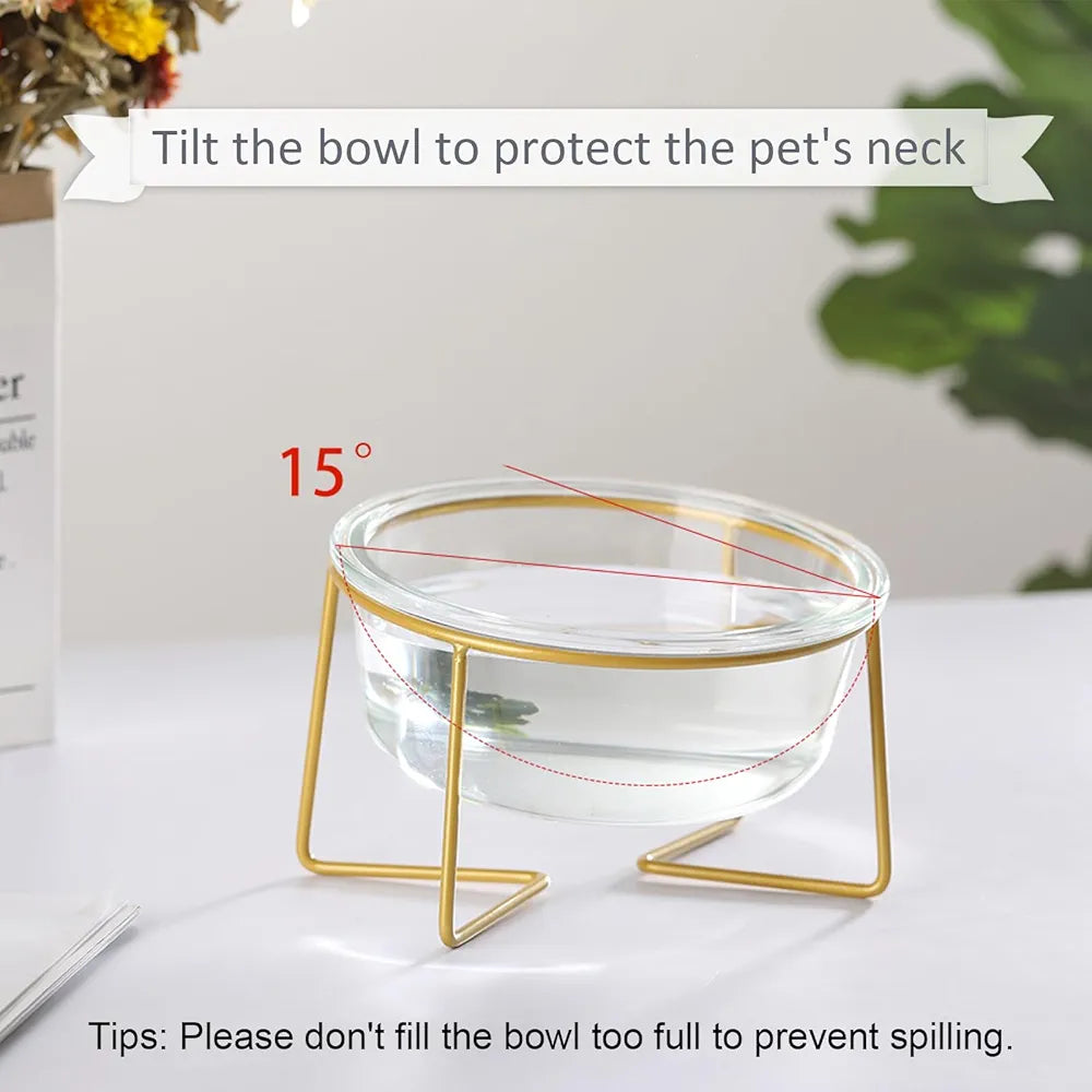 Glass Cat / dog bowls Elevated Tilted