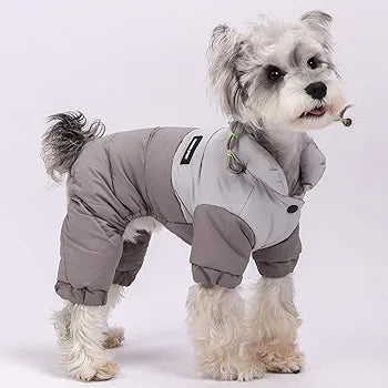 Winter Dog Coat with Stand Collar,Windproof Waterproof Warm Dog Jacket for Cold Weather, Four Legged Pet Snowsuit