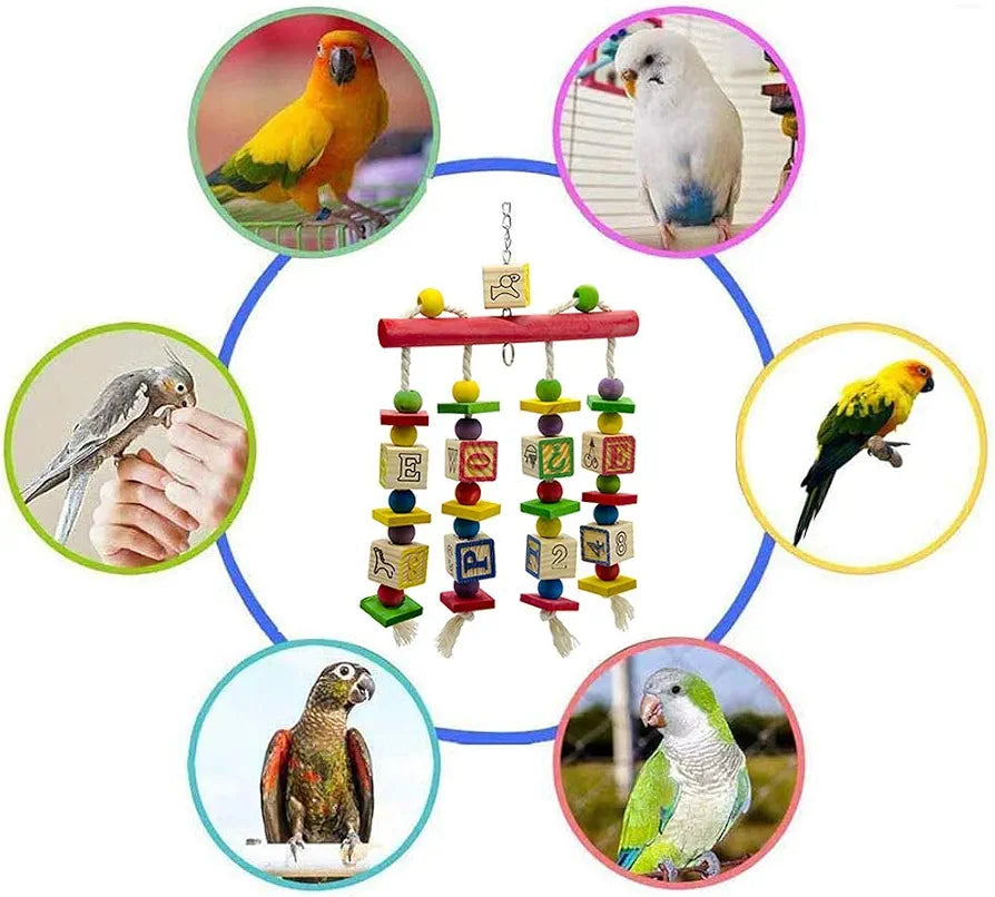 Toy fpr parrots, toys for birds, small parrot chew toys, gulf bangs, nymfensites, finches, macaws, love birds