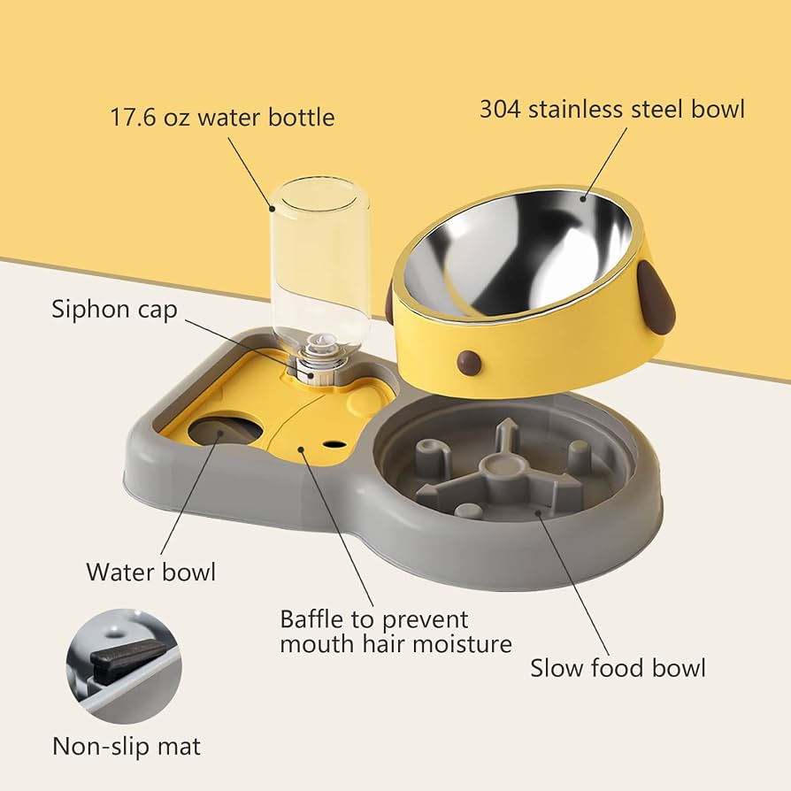 New 2026 Slow Feeder Dog Bowls,3 in 1 Cat Dog Tilted Food and Water Bowl