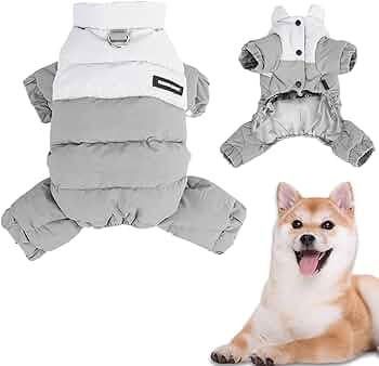 Winter Dog Coat with Stand Collar,Windproof Waterproof Warm Dog Jacket for Cold Weather, Four Legged Pet Snowsuit
