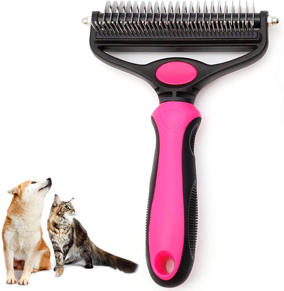 Grooming Brush - Double Sided Shedding and Dematting Undercoat Rake Comb for Dogs and Cats,Extra Wide,Dog Grooming Brush, Dog Shedding Brush