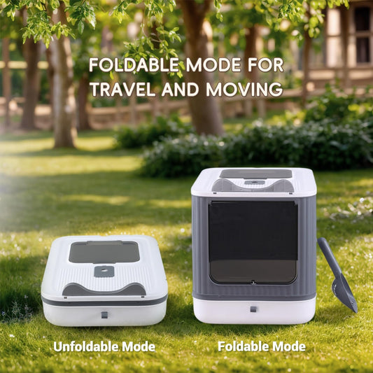 Foldable Enclosed Cat Litter Box with Lid, for Kitten to Medium, Anti-Splash, Easy Clean, Easy Install, Odor Control, 3 Modes for Kitten to Senior