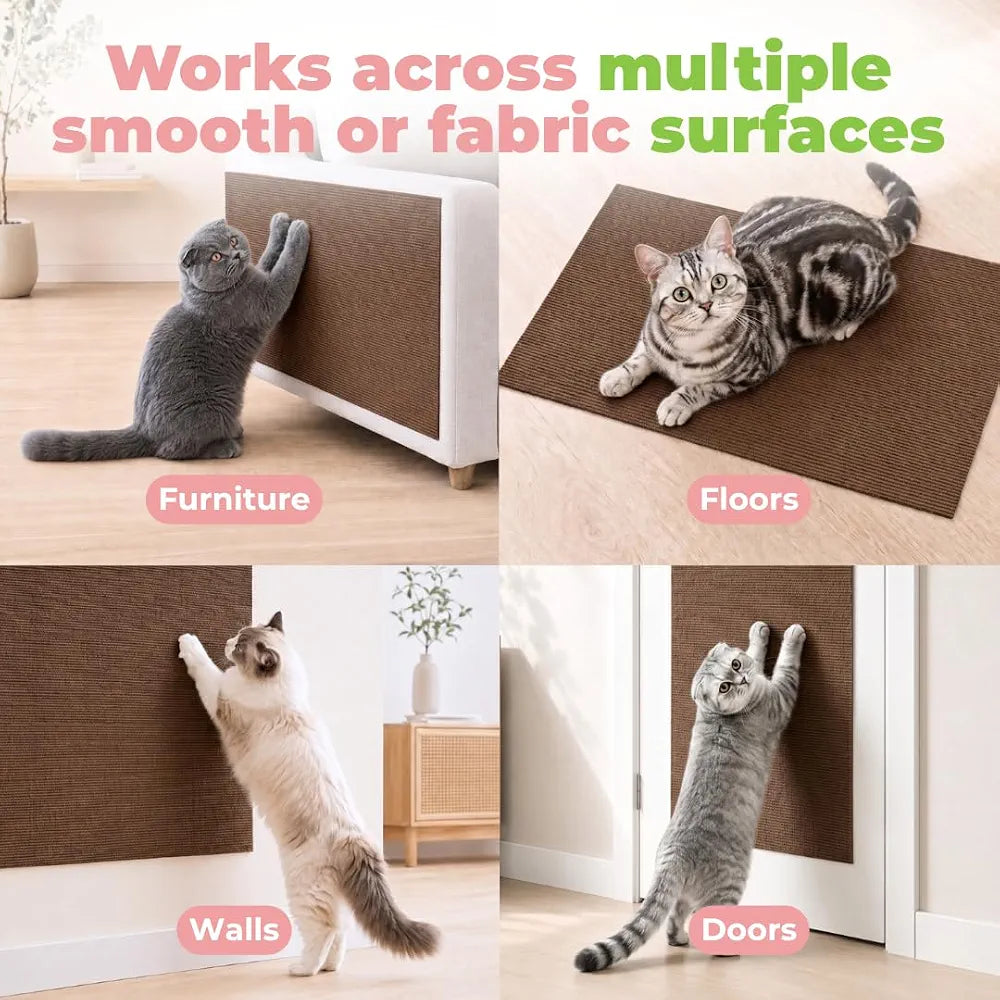 Self-Adhesive, Trimmable Cat Scratch Pad Cover - Carpet, Sofa, Floor & Wall Protector / brown
