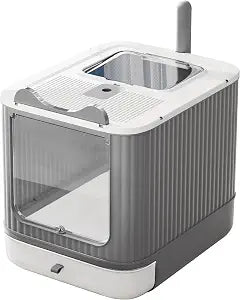 Foldable Enclosed Cat Litter Box with Lid, for Kitten to Medium, Anti-Splash, Easy Clean, Easy Install, Odor Control, 3 Modes for Kitten to Senior, Yellow&Grey