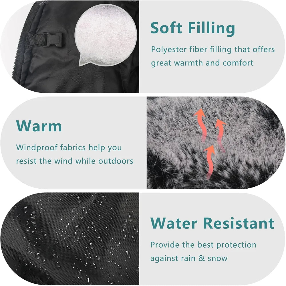 Dog Winter Coat Waterproof Pet Snow Jacket Reflective Doggy Puffer Vest with Harness Adjustable Furry Coll