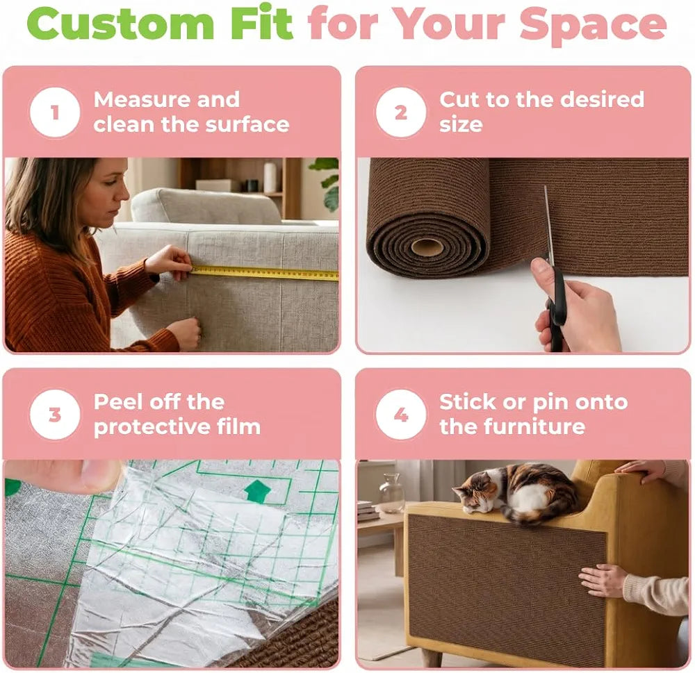 Self-Adhesive, Trimmable Cat Scratch Pad Cover - Carpet, Sofa, Floor & Wall Protector / brown