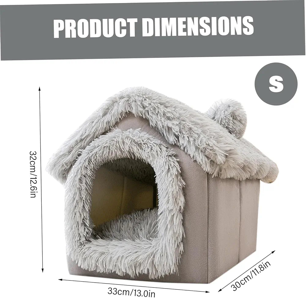 Soft Warm Fleece Enclosed Pet Bed Removable Washable Lining Hooded Cave Tent Cozy Sleeping House for Dogs and Cats
