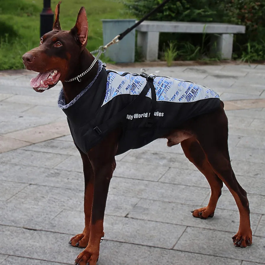 Dog waterproof Winter Jacket with Harness and Fur Collar, Winter Dog Coat