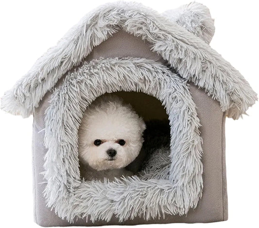 Soft Warm Fleece Enclosed Pet Bed Removable Washable Lining Hooded Cave Tent Cozy Sleeping House for Dogs and Cats