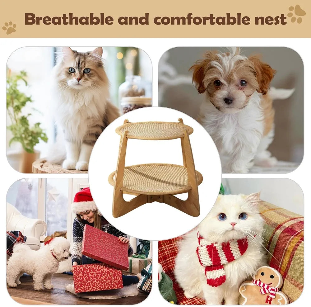 Large Double-Layer Wooden pet Bed – Breathable