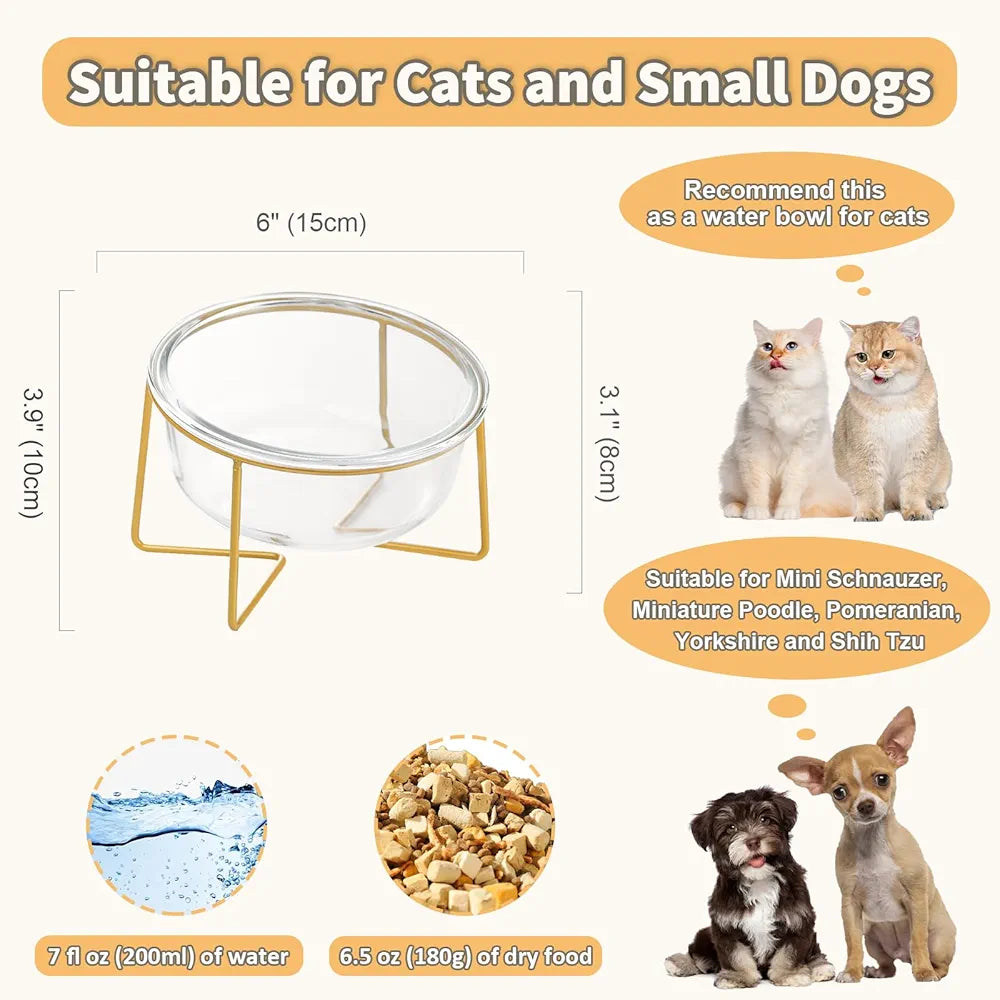 Glass Cat / dog bowls Elevated Tilted