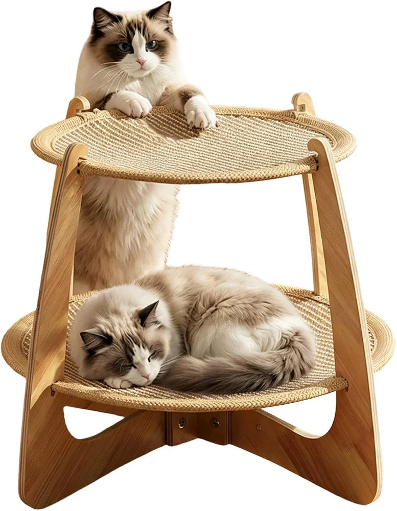 Large Double-Layer Wooden pet Bed – Breathable
