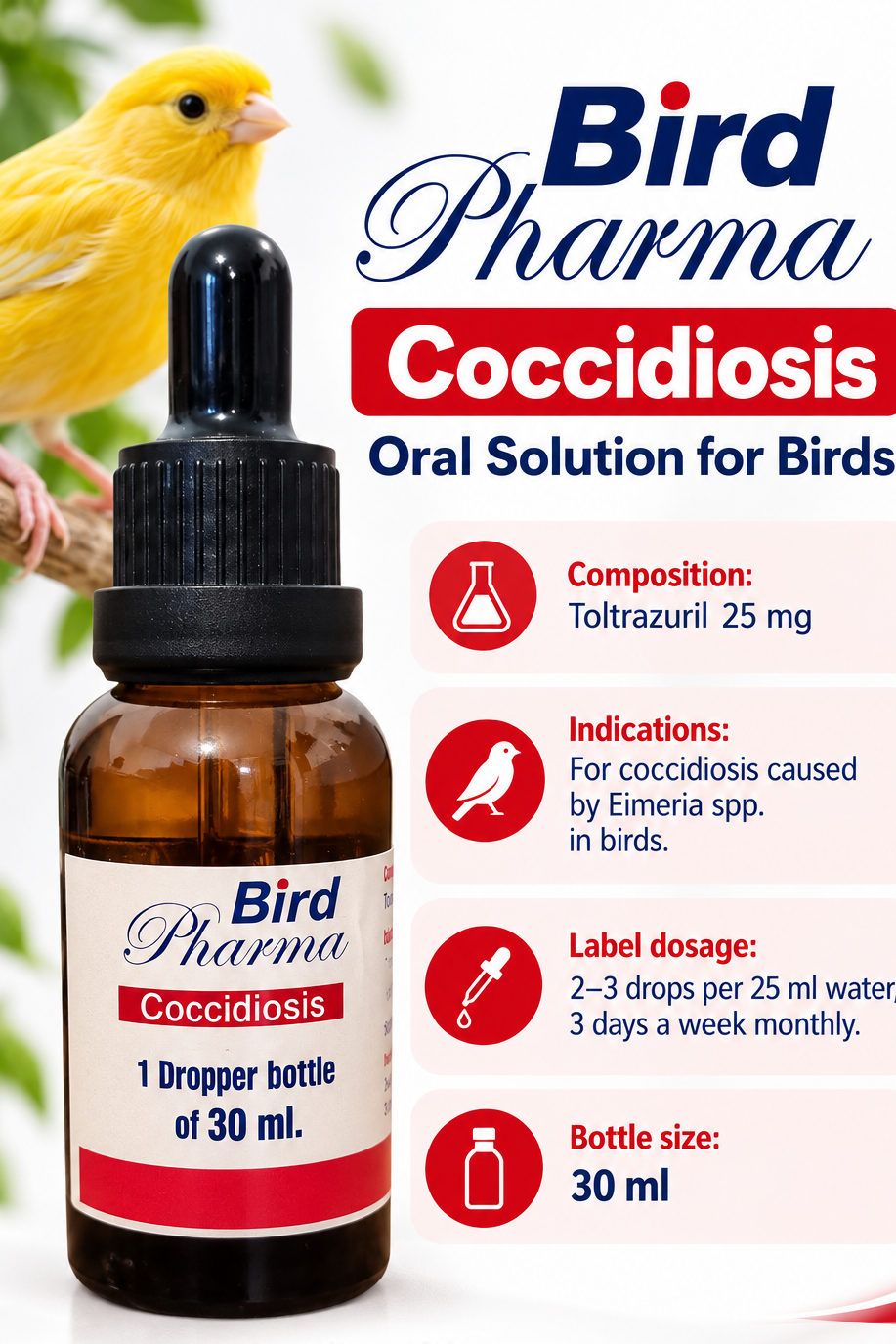 Bird Pharma Coccidiosis Treatment for Birds – 30 ml made in holland