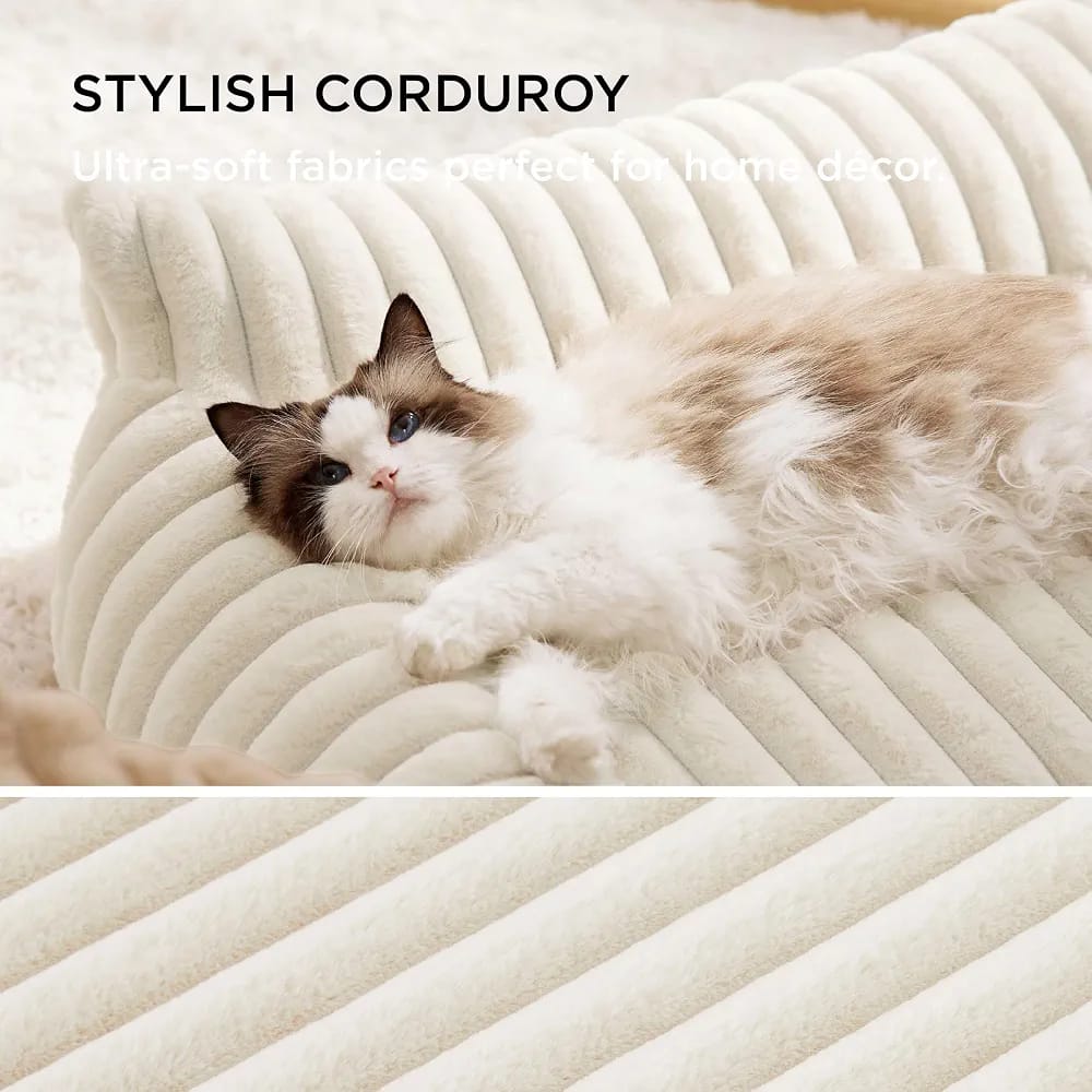 warm Cozy Bed for Cats and Puppies, Soft Plush Fabric with High Elasticity Filling, Orthopedic Pet Couch ( CREam)
