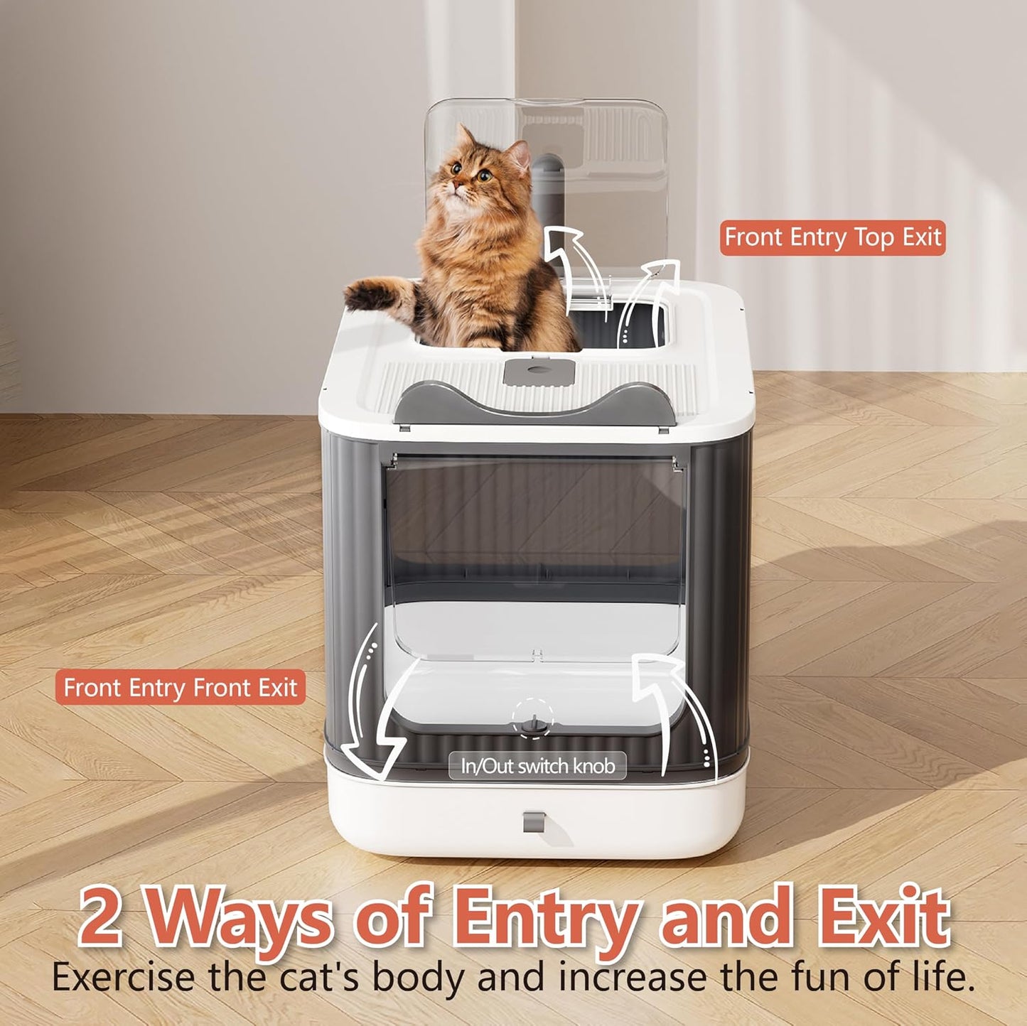 Foldable Enclosed Cat Litter Box with Lid, for Kitten to Medium, Anti-Splash, Easy Clean, Easy Install, Odor Control, 3 Modes for Kitten to Senior, Yellow&Grey