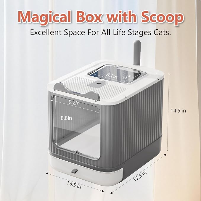 Foldable Enclosed Cat Litter Box with Lid, for Kitten to Medium, Anti-Splash, Easy Clean, Easy Install, Odor Control, 3 Modes for Kitten to Senior, Yellow&Grey