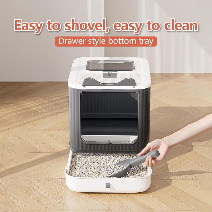 Foldable Enclosed Cat Litter Box with Lid, for Kitten to Medium, Anti-Splash, Easy Clean, Easy Install, Odor Control, 3 Modes for Kitten to Senior, Yellow&Grey