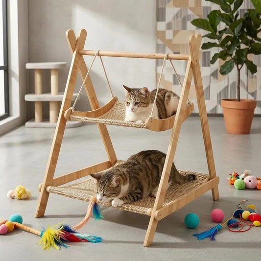 high quality modern woven wooden cat swing bed rope hung cat swing bed