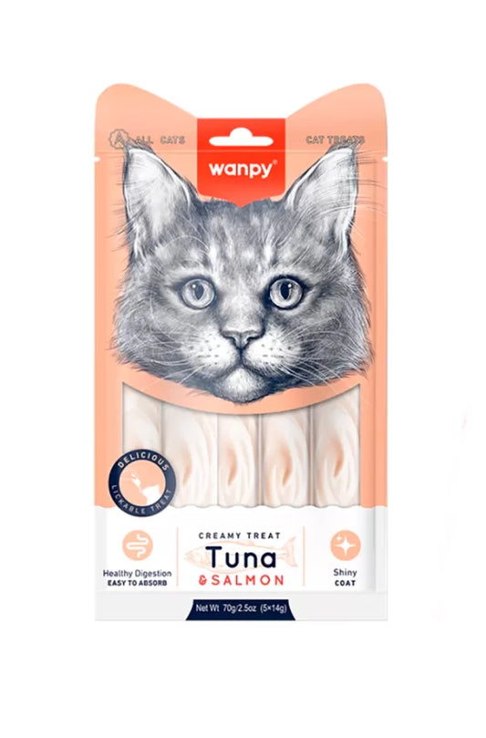 Wanpy Cat Creamy Tuna Salmon Treats( 5 tubes)