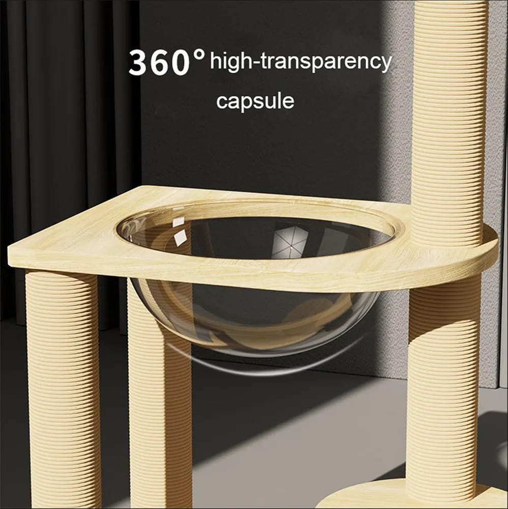 Modern solid wood cat climbing frame, cat tree, cat jumping platform, cat scratching post, with cat toys, suitable for indoor use. (32CM medium)