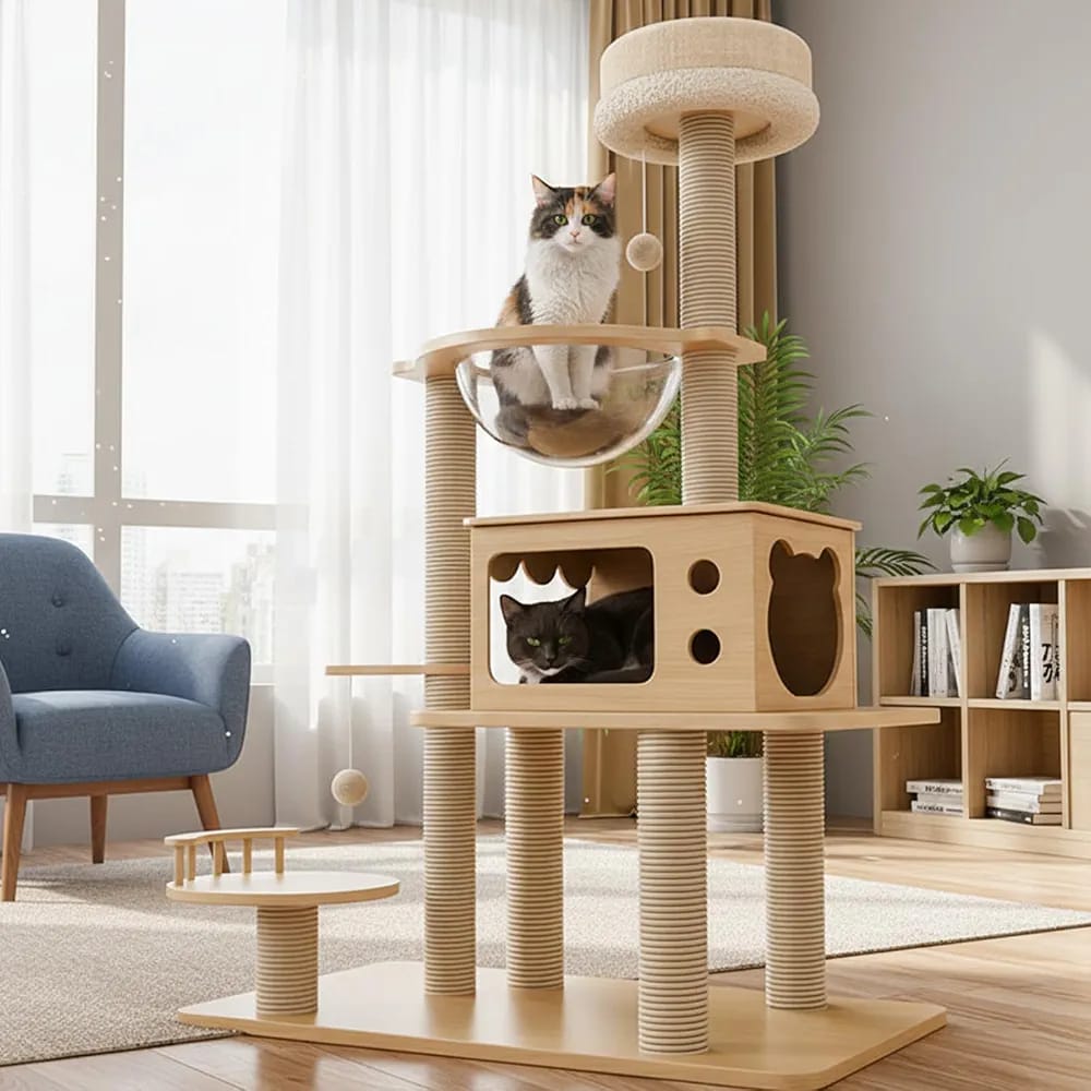 Modern cat Climbing Frame, Multifunctional cat Climbing Tower, Safe Climbing and Scratching, Adaptable to Various Home Designs, Providing Comfort and Protection for Cats at Heights