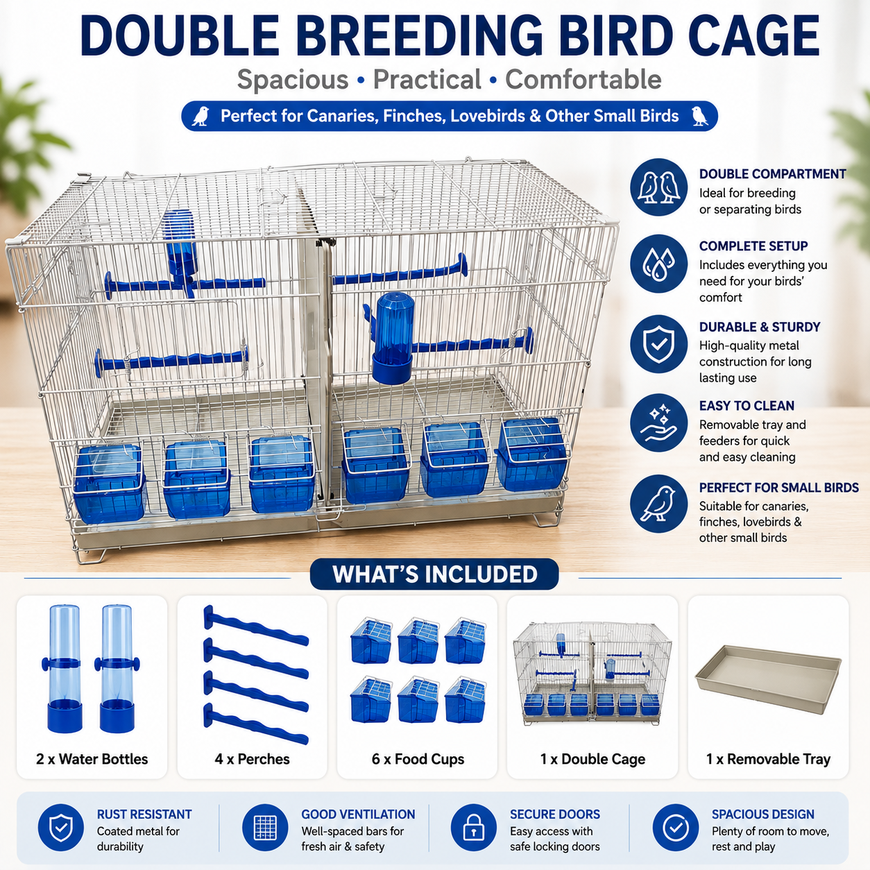 Double Breeding Bird Cage – Spacious Cage with Complete Accessories