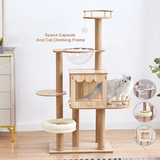 Large Cat Tree Nest Wooden Condo House Tower Bed Scratcher Cat House