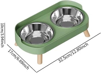 Double Bowl, Elevated Pet Food Bowl, Anti-slip, Portable with Neck Protection And Easy Cleaning for Cats And Small Dogs, Pink, Stainless Steel Bowl