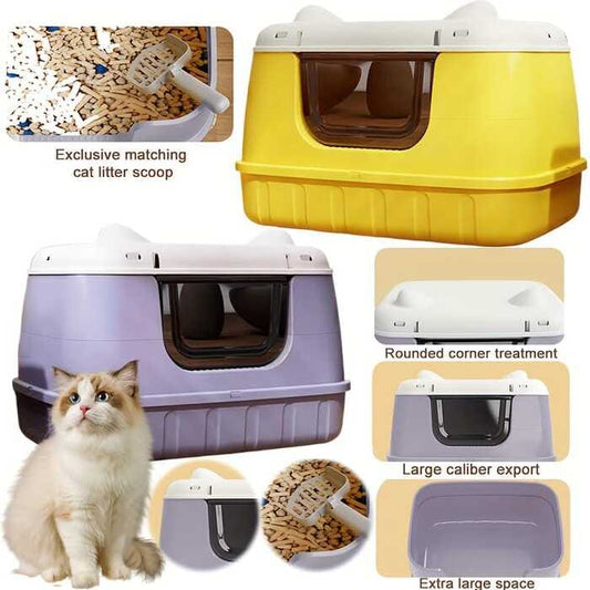 Extra large enclosed cat litter box light purple color