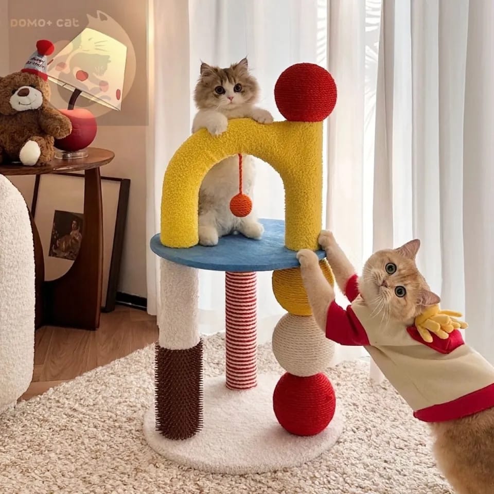 Cat Tree With 2 Tier Platforms Scratching Balls Climbing Posts Scratchers Pads Colorful Cat Playground
