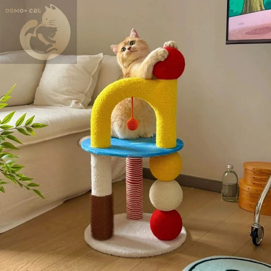 Cat Tree With 2 Tier Platforms Scratching Balls Climbing Posts Scratchers Pads Colorful Cat Playground