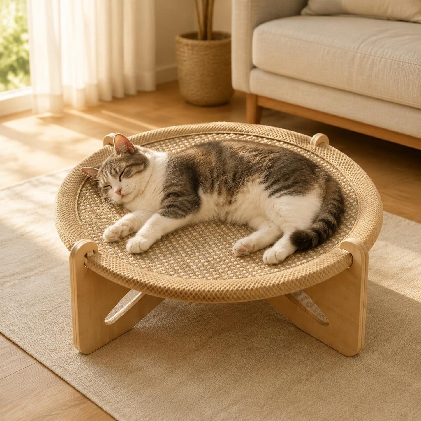 Multifunctional Sisal Cat reversible Sofa for Cats and Small Dogs, Summer, Indoor Use, Double-Layer Rattan