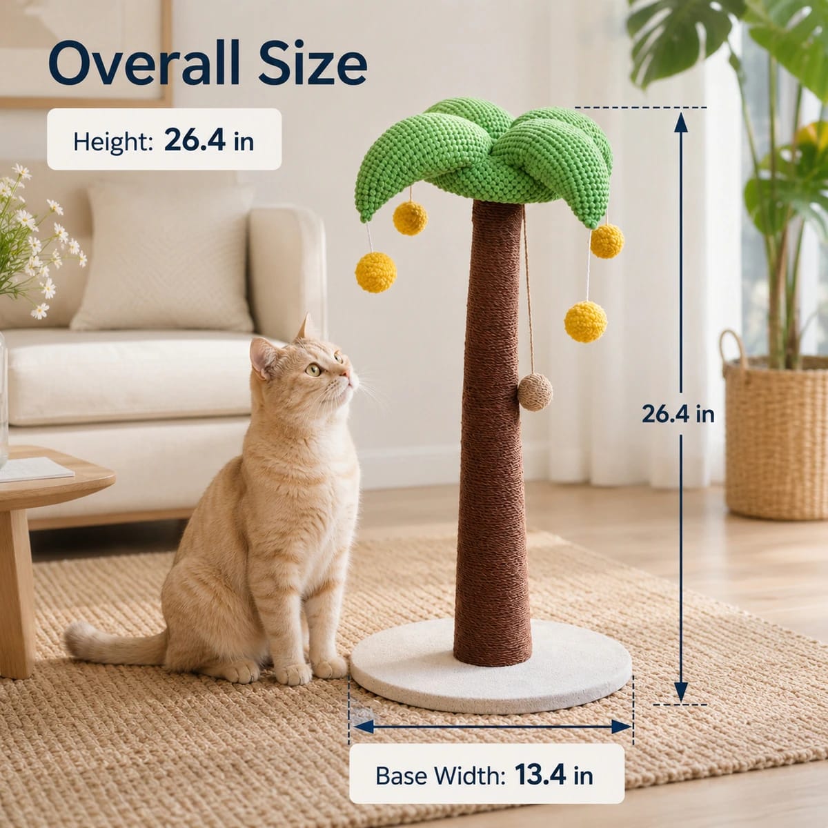 Coconut Tree 26.38-in Cat Scratching Post with Sisal Column, Durable Climbing Frame & Toy